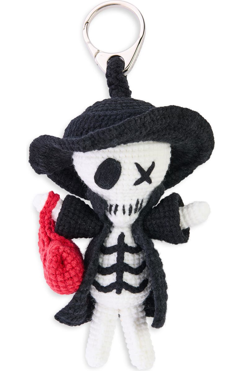 McQueen The Doll Artie Crochet Bag Charm, Main, color, Black/ White/ Silver