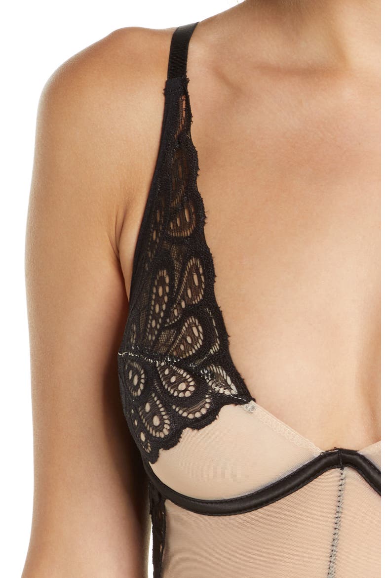 Lace Panel Undewire Teddy, Alternate, color, BLACK/ SAND
