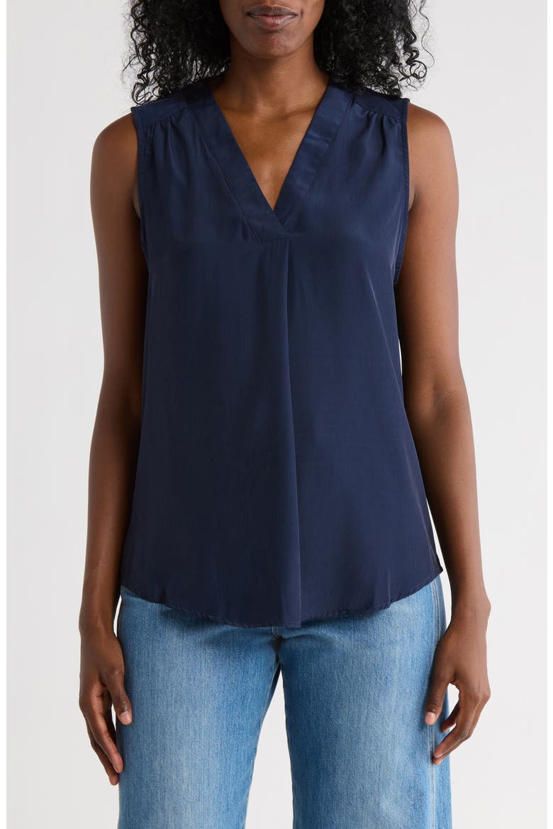 V-Neck Sleeveless Pleat Front Top, Main, color, NAVY