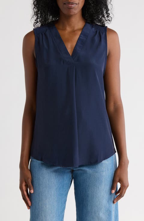 V-Neck Sleeveless Pleat Front Top