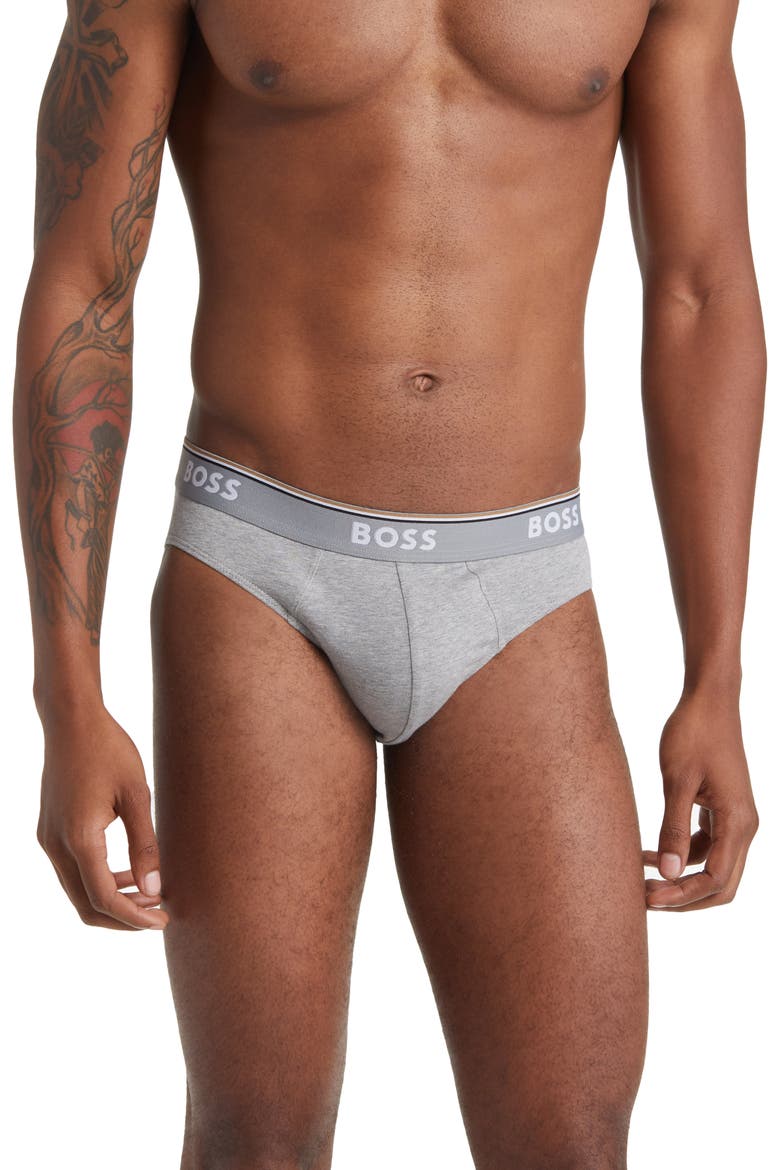 Assorted 3-Pack Power Cotton Stretch Jersey Briefs, Main, color, WHITE/ BLACK/ GREY
