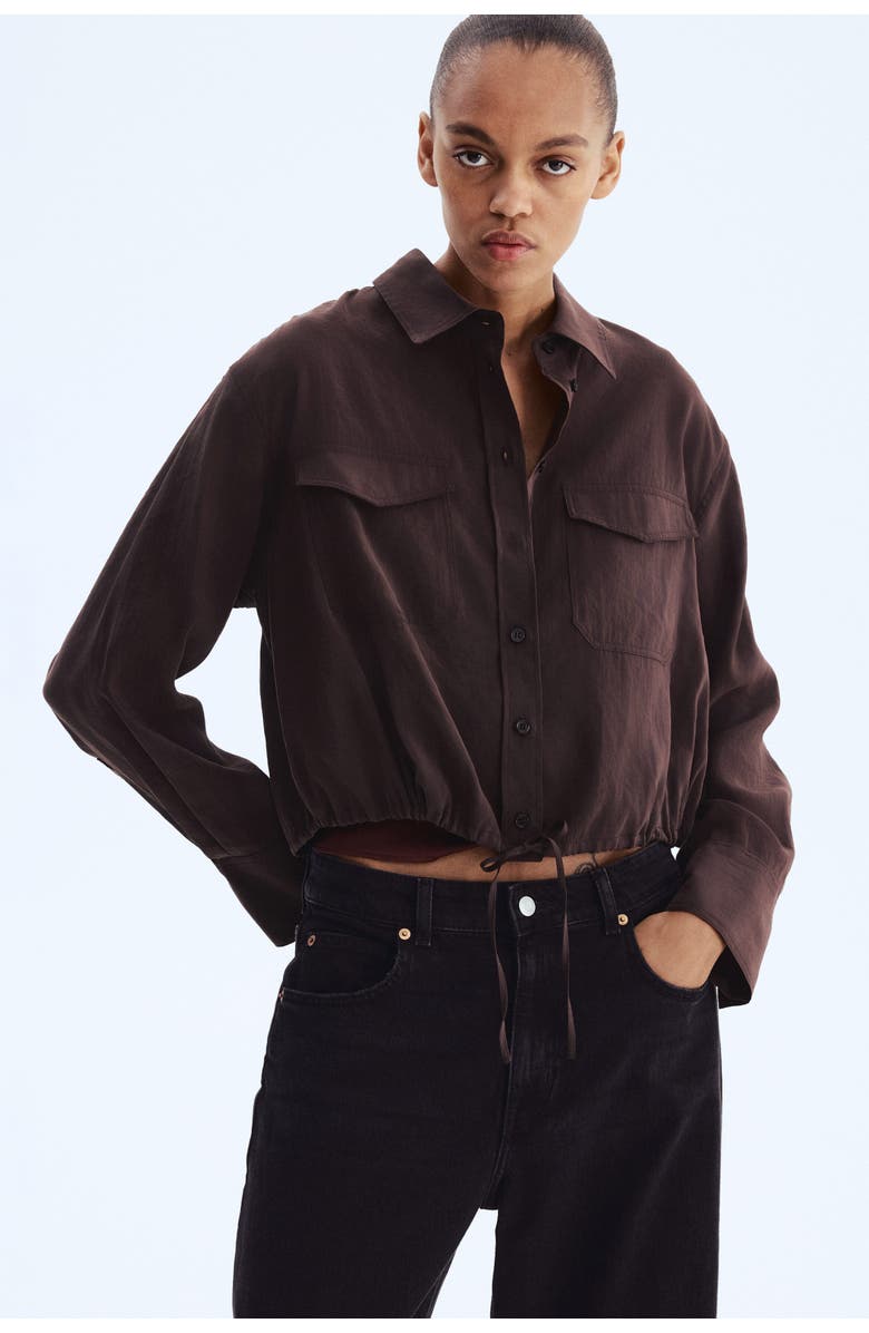 H&M Drawstring Shirt, Alternate, color, Dark Brown