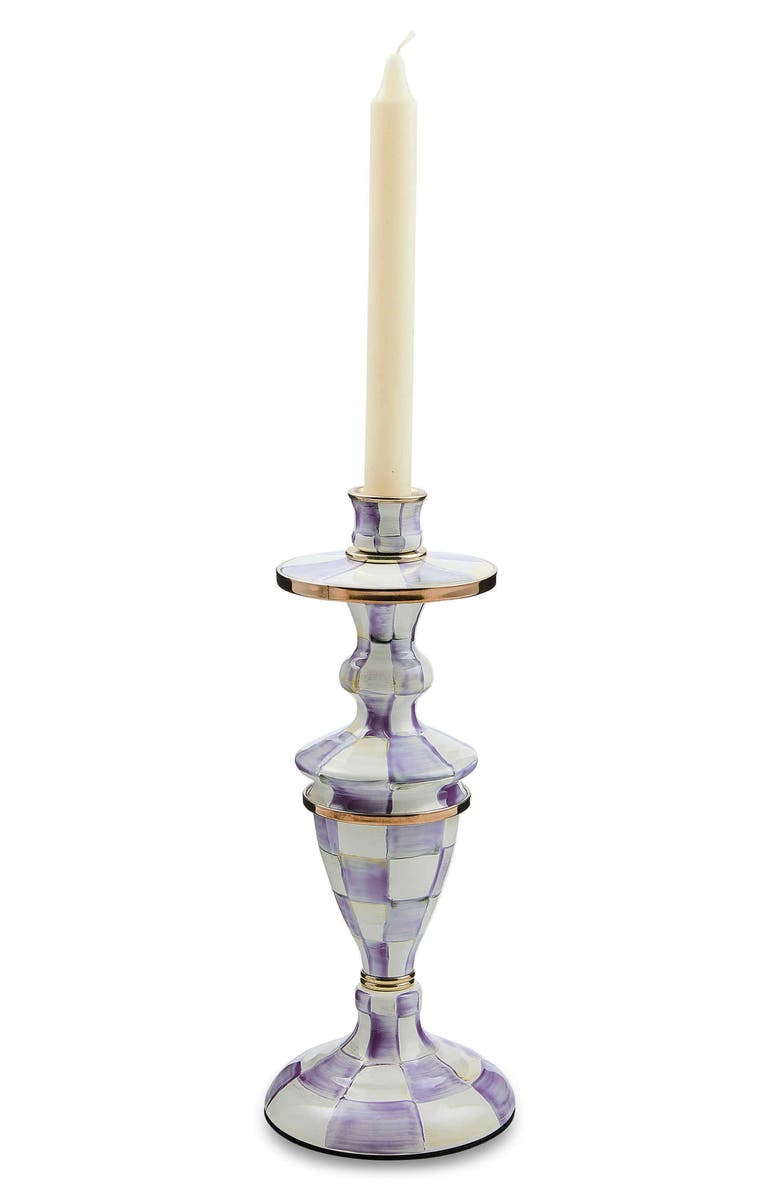 MACKENZIE CHILDS Violet Check Medium Candlestick Holder, Alternate, color, Violet