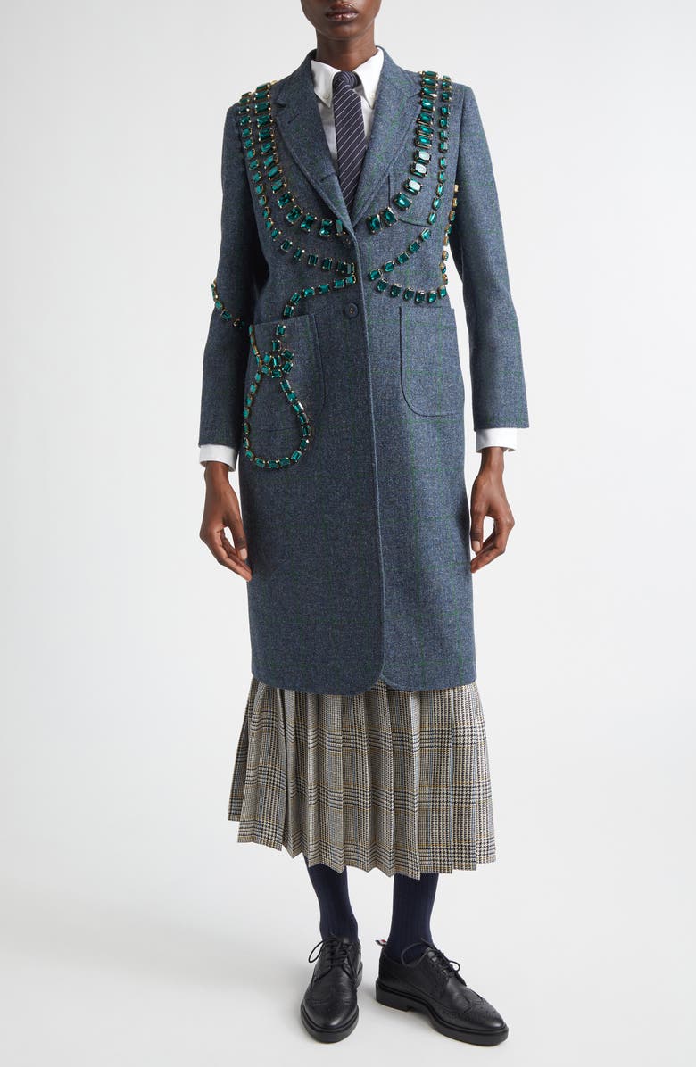 Thom Browne Hunting Tweed Pleated Silk Twill Skirt, Alternate, color, Black/ White