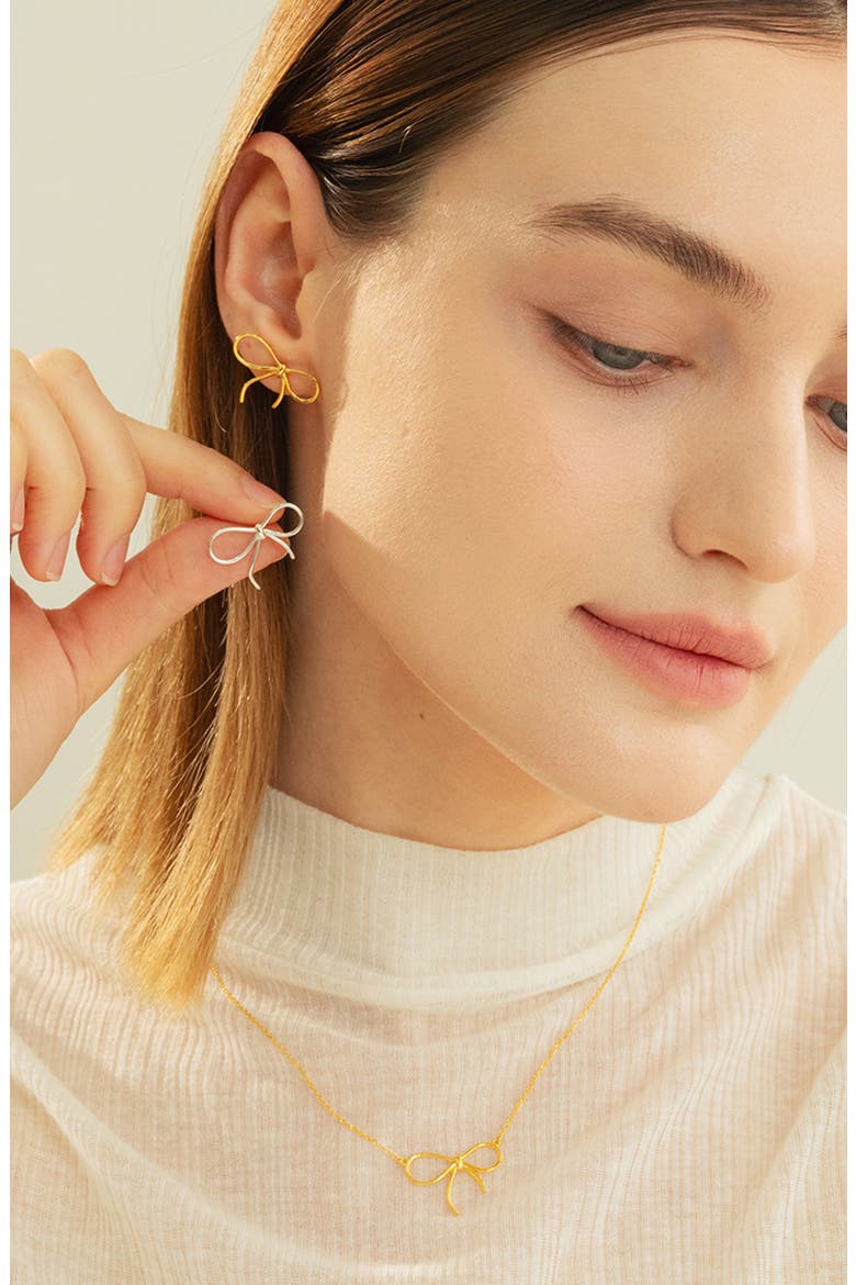 Sterling Silver 18k Gold Plated Colette Bow Earrings Dainty Gift, Alternate, color, Gold