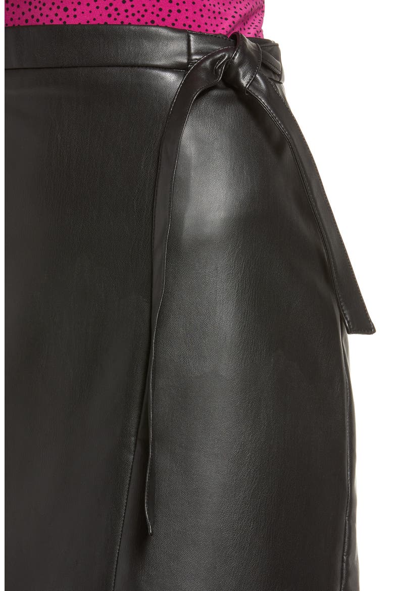 Faux Leather Wrap Skirt, Alternate, color, ANNE BLACK