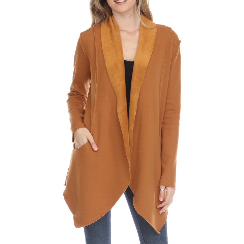 Rain And Rose Drape Front Cardigan In Brown