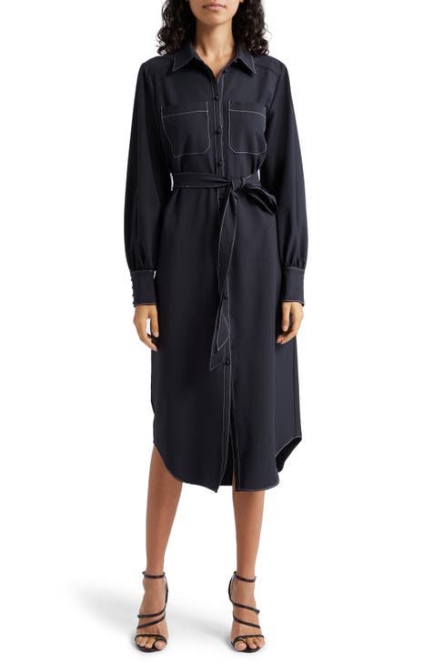 Kandice Long Sleeve Belted Midi Shirtdress