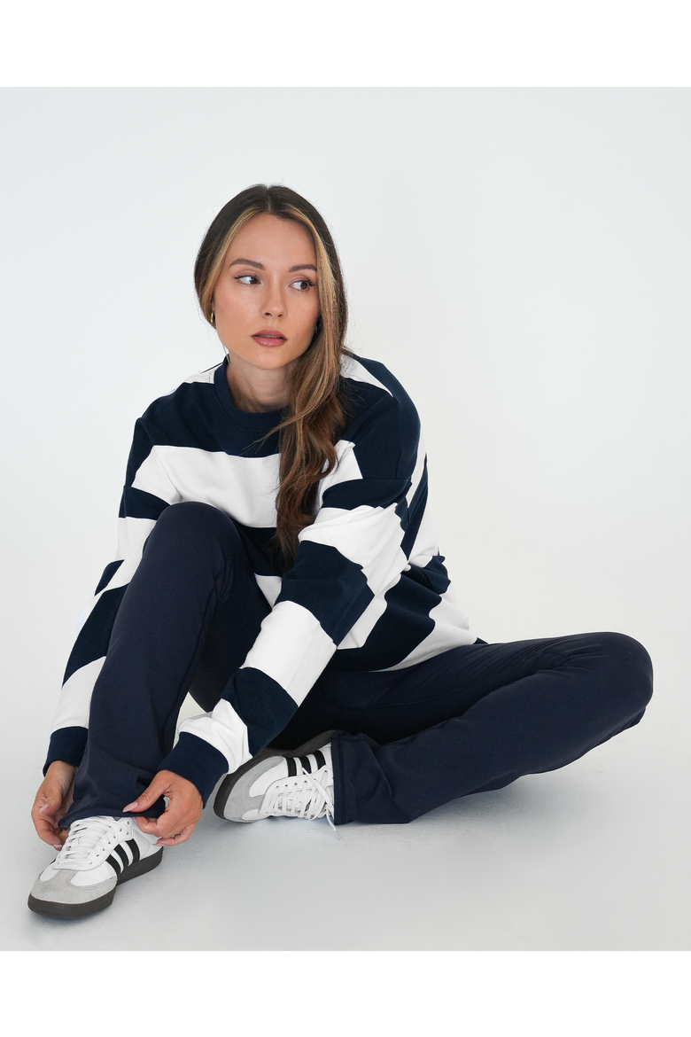 Rugby Stripe Relaxed Sweatshirt, Alternate, color, Navy/White