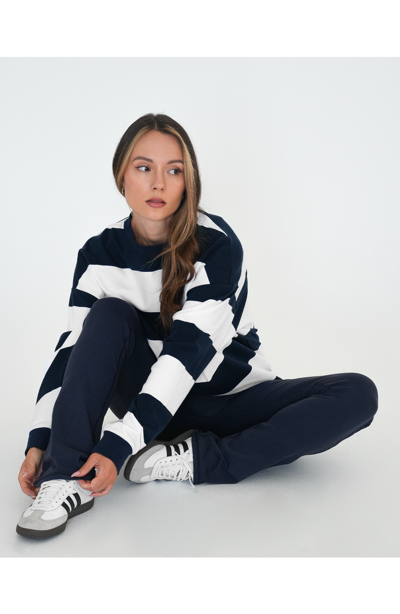 Rebody Active Rugby Stripe Relaxed Sweatshirt, Alternate, color, Navy/White