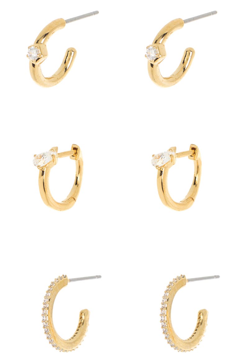 Assorted 3-Pack CZ Huggie Hoop Earrings, Main, color, GOLD
