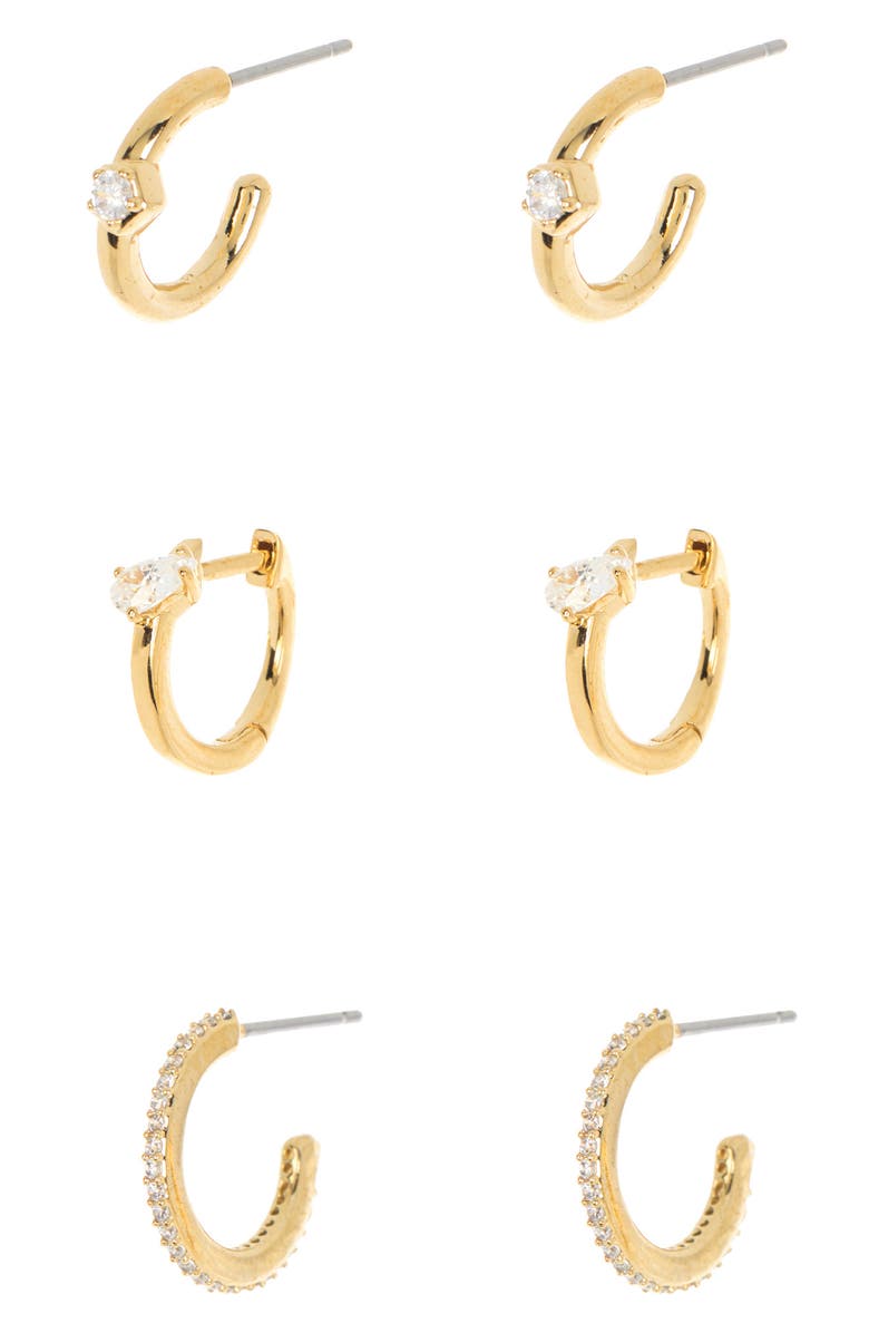 Nadri Assorted 3-Pack CZ Huggie Hoop Earrings, Main, color, Gold