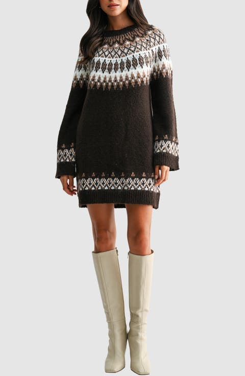 Fair Isle Crewneck Sweater Minidress