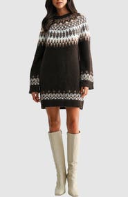 All in Favor Fair Isle Crewneck Sweater Minidress
