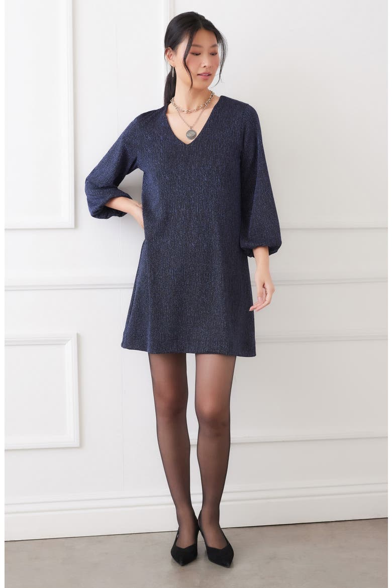 Metallic Long Sleeve Minidress, Alternate, color, NAVY
