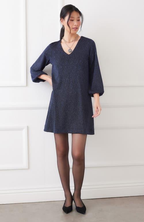 Karen Kane Metallic Long Sleeve Minidress In Blue