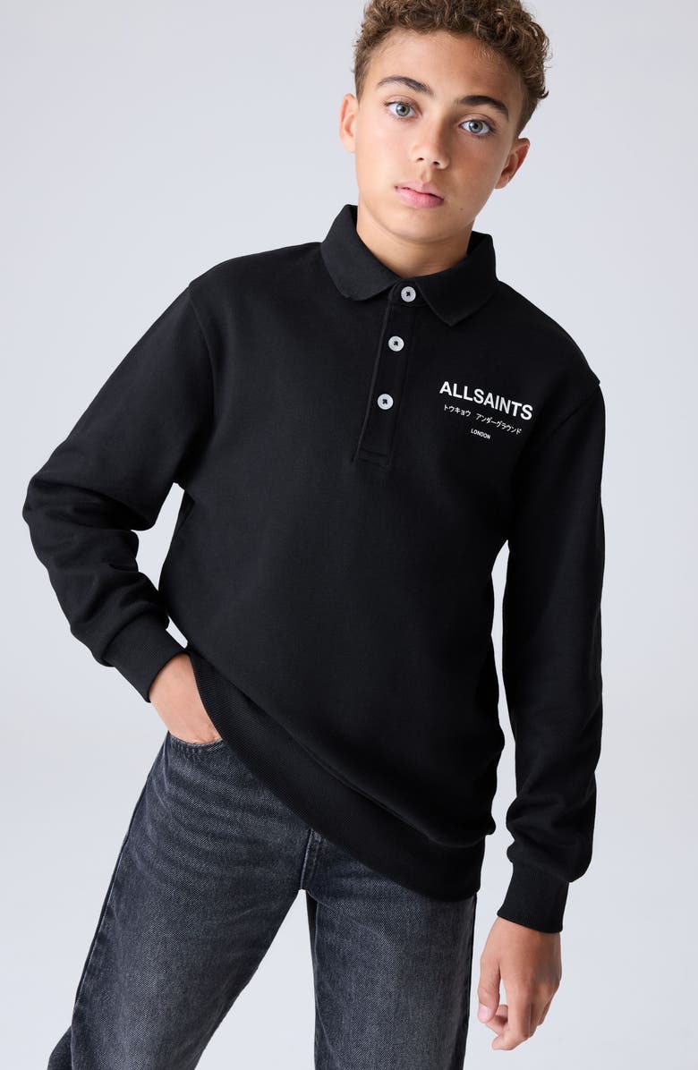smALLSAINTS by ALLSAINTS Kids' Underground Logo Graphic Polo Sweatshirt, Alternate, color, Black