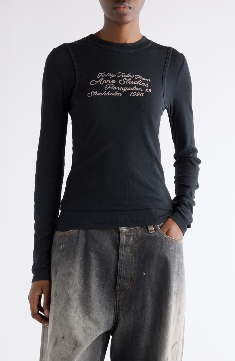 Acne Studios Elga Fairy Tale Layered Rib Top, Main, color, Black