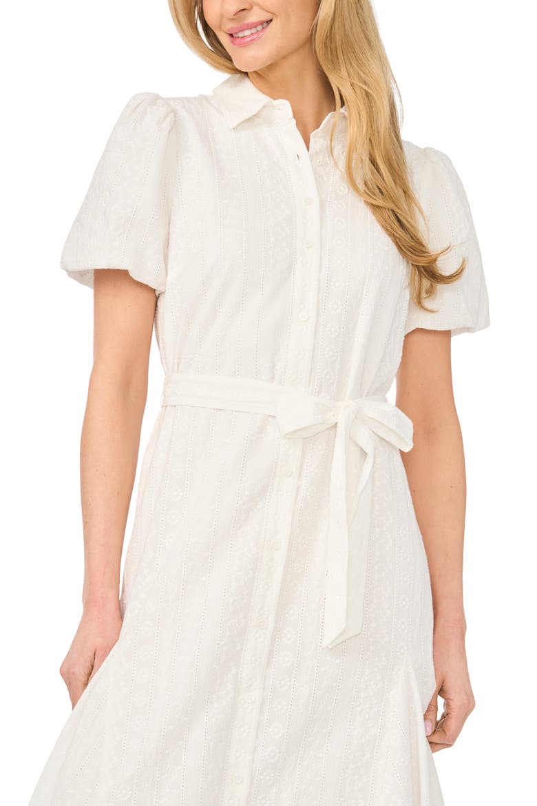 Embroidered Puff Sleeve Cotton Button-Up Shirtdress, Alternate, color, NEW IVORY