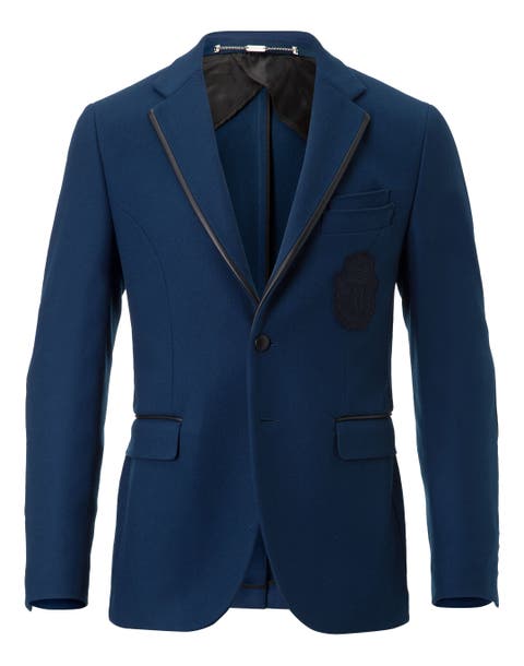 Leather Trim Wool Crest Blazer Men
