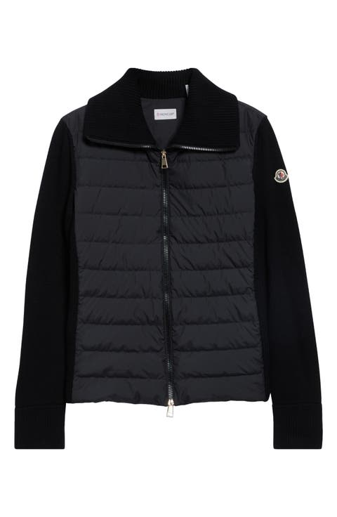 Mixed Media Quilted Zip Puffer Cardigan