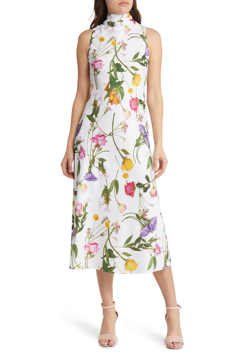 Addilin Floral Sleeveless Dress, Main, color, WHITE