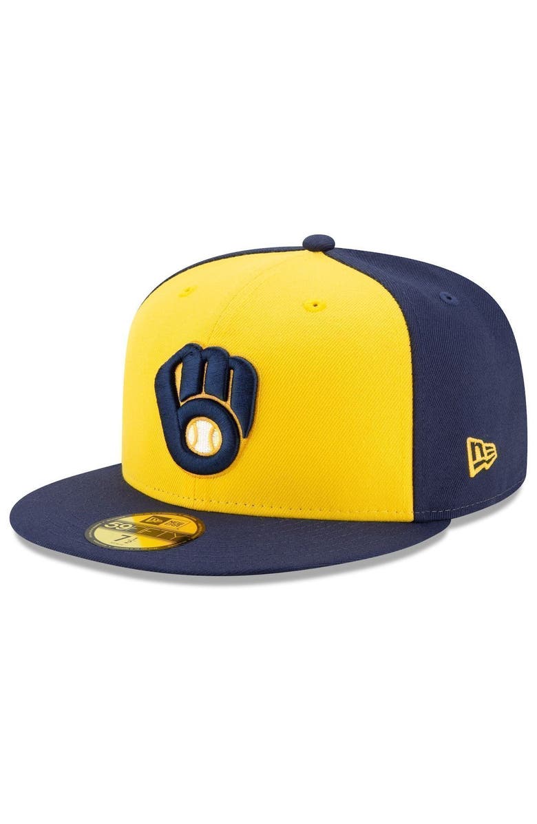 New Era Men's New Era Navy/Yellow Milwaukee Brewers Alternate Authentic Collection On-Field 59FIFTY Fitted Hat, Main, color, Navy
