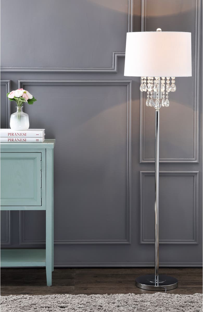JONATHAN Y Abigail 61" Crystal / Metal LED Floor Lamp, Clear/Chrome, Alternate, color, Clear/Chrome