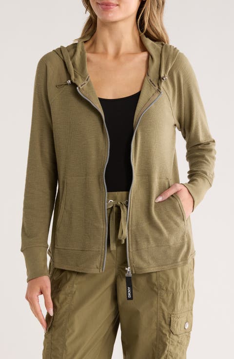 Slub Waffle Knit Zip Hoodie