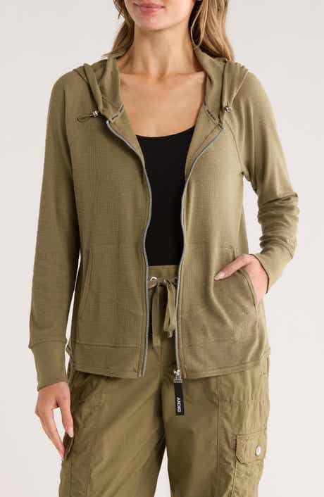 DKNY Slub Waffle Knit Zip Hoodie