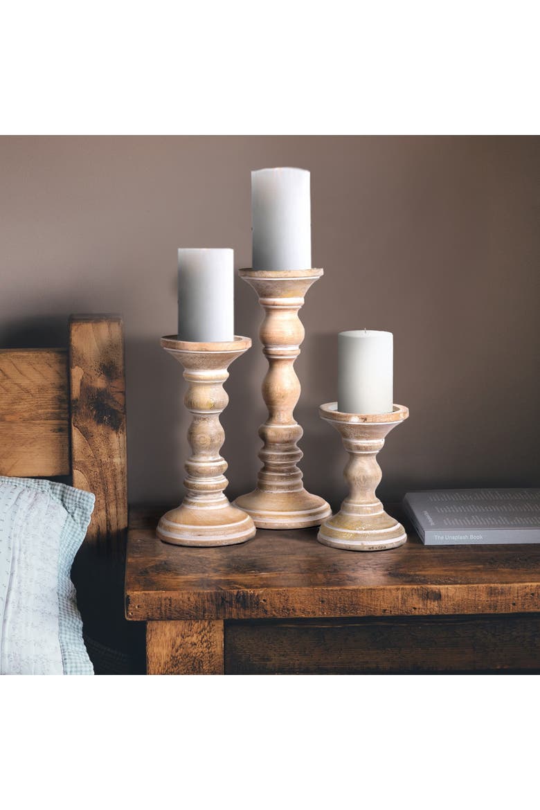 Willow Mango Wood Candleholders - Set of 3, Alternate, color, Whitewash