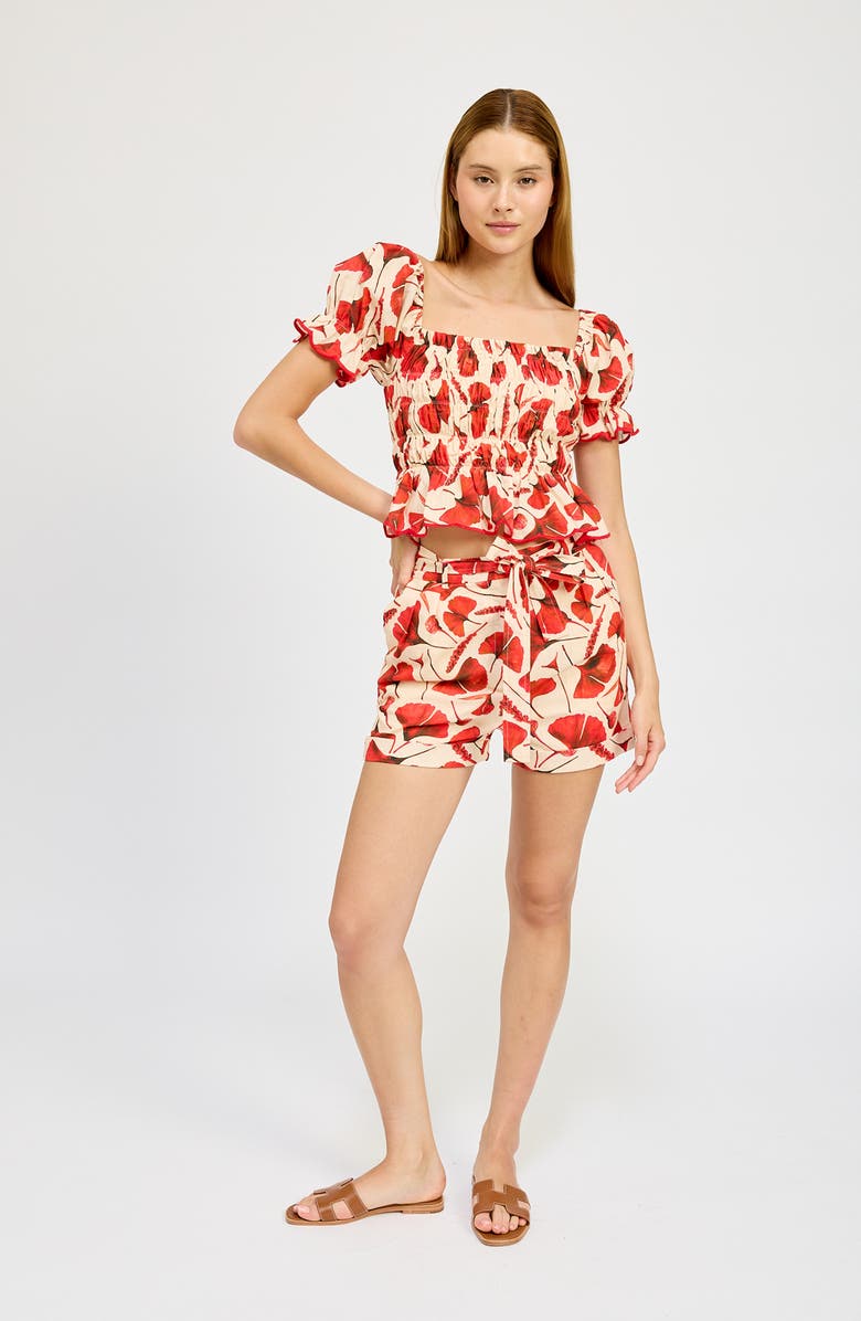 En Saison Josie Smocked Puff Sleeve Crop Top, Alternate, color, 