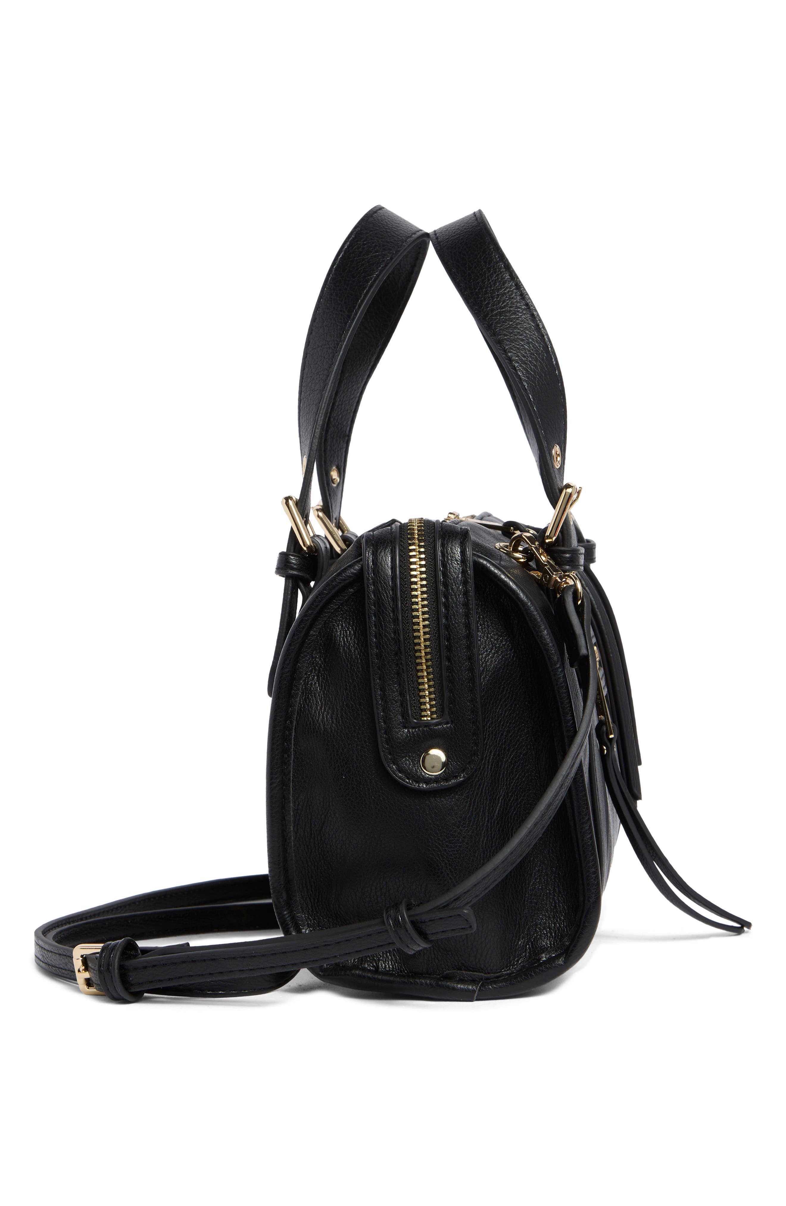 Faux Leather Satchel, Alternate, color, BLACK