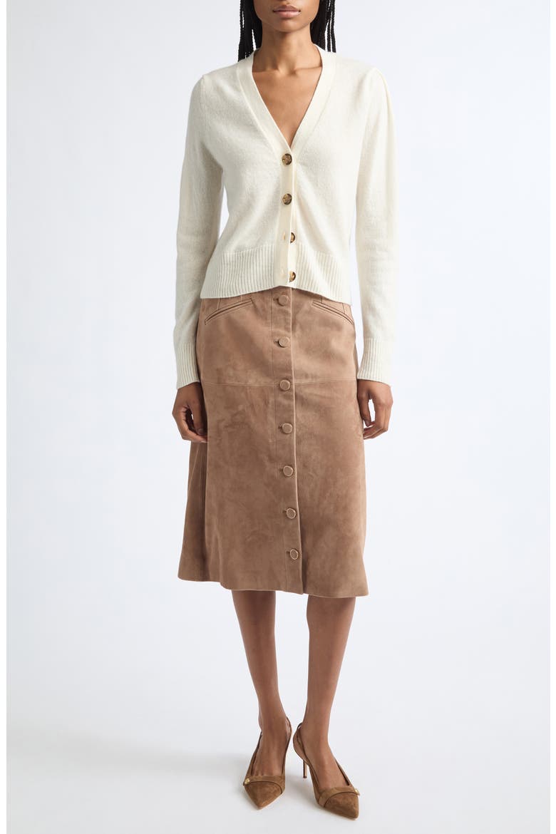 Callisian Suede Midi Skirt, Alternate, color, BARK