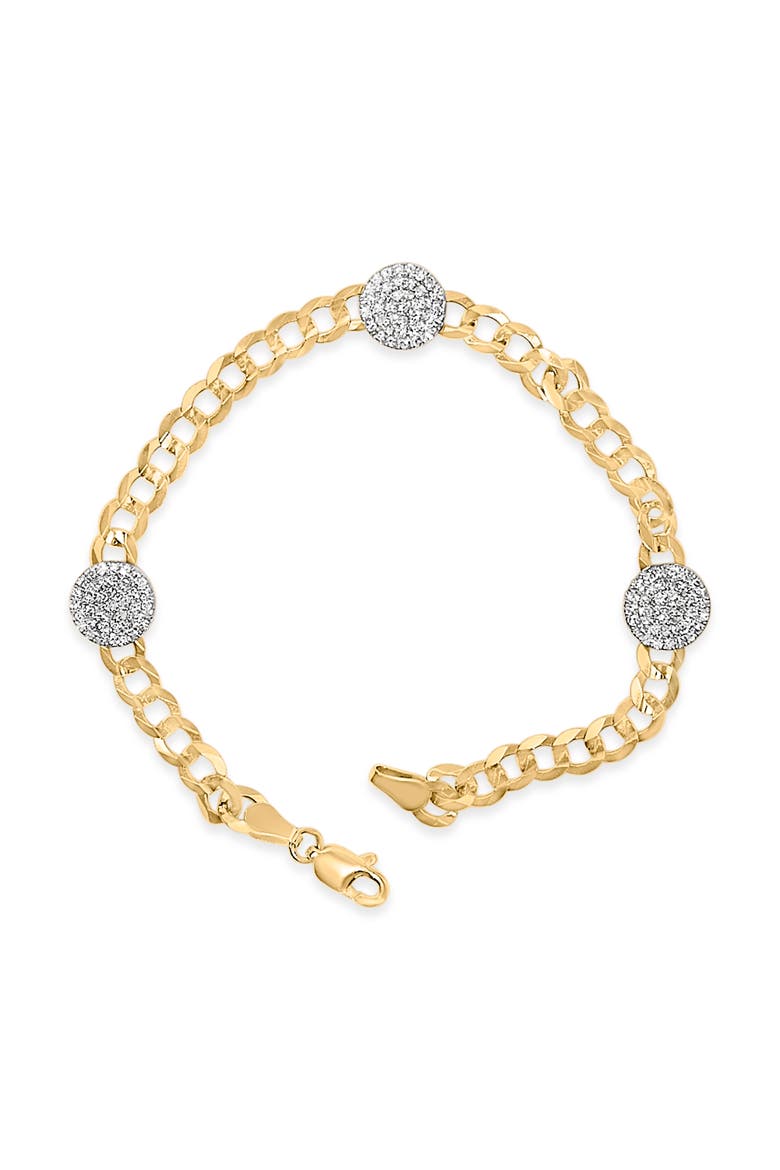 14K Yellow Gold 5/8 Cttw Diamond Cluster Curb Chain Bracelet, Alternate, color, Yellow Gold