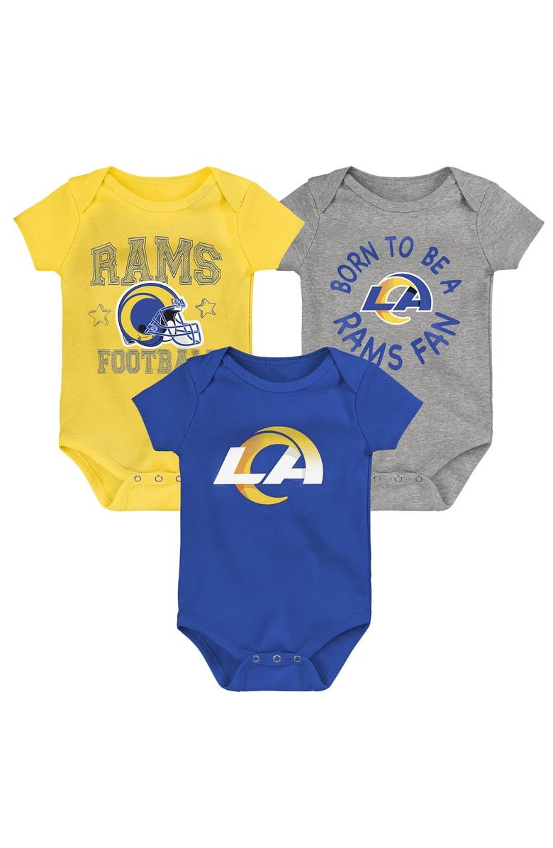 Outerstuff Infant Royal/Gold/Gray Los Angeles Rams Born to Be 3-Pack Bodysuit Set, Main, color, 