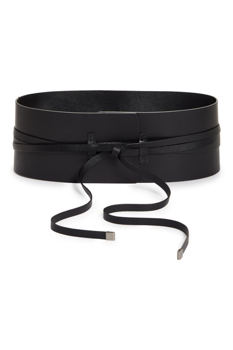 Wide Calfskin Leather Tie Belt, Main, color, BLACK