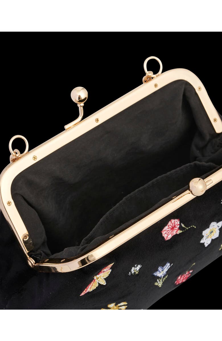 Fable England Floral Ditsy Embroidered Black Velvet Clutch Bag, Alternate, color, Black