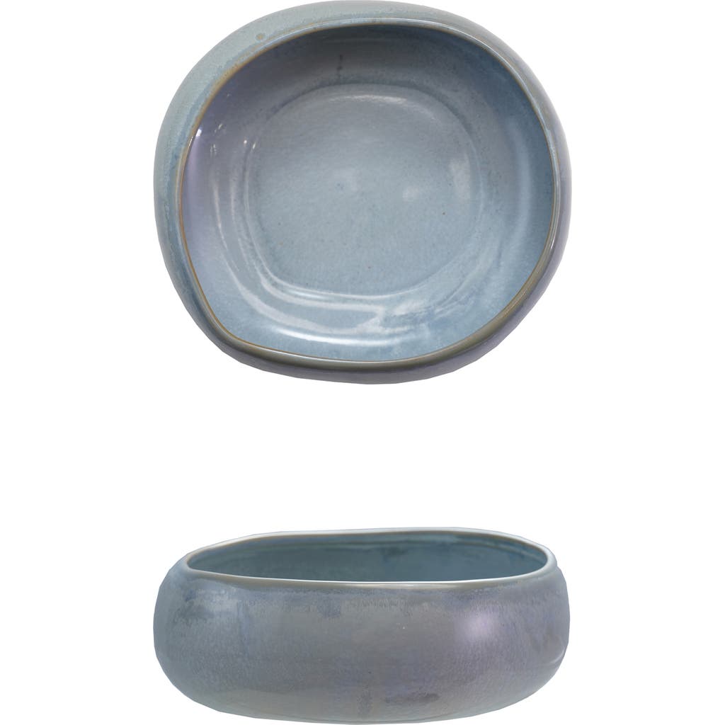 Storied Home Organic Shaped Stoneware Bowl With Reactive Glaze, White In Gray