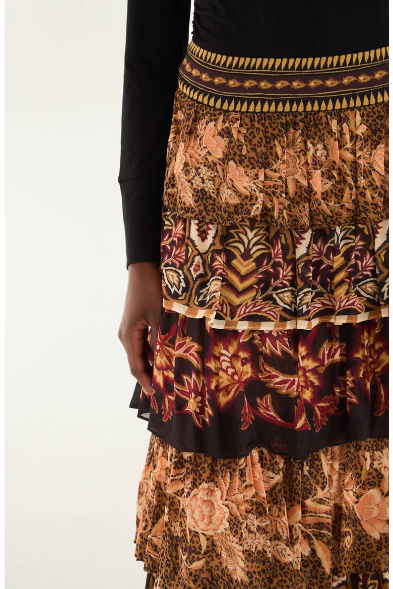 Mixed Scarf Print Tiered Ruffle Maxi Skirt, Alternate, color, MIXED SCARVES