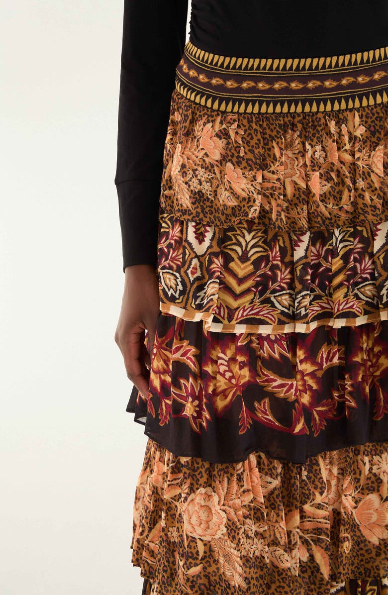 FARM Rio Mixed Scarf Print Tiered Ruffle Maxi Skirt, Alternate, color, Mixed Scarves