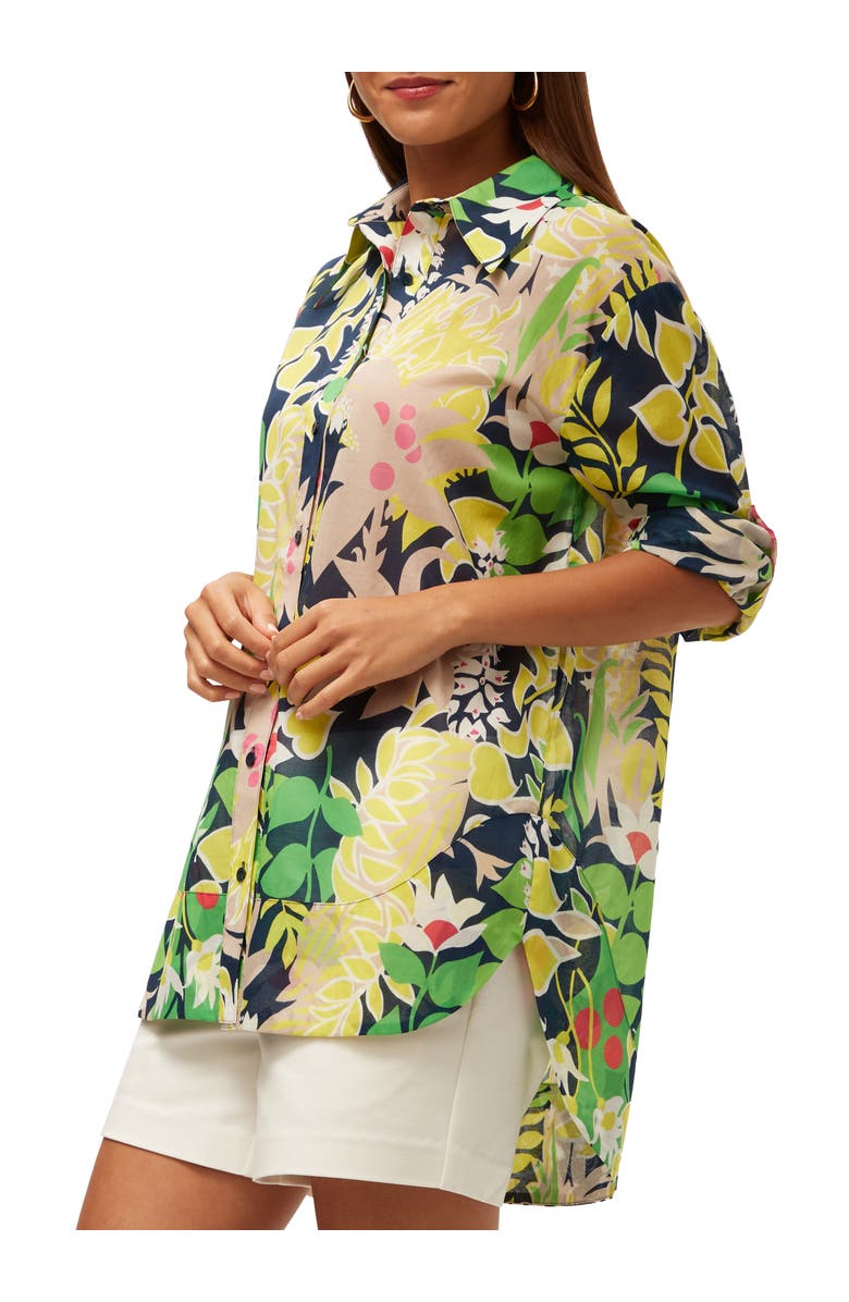 Trina Turk Button Up Swing Top, Alternate, color, Floral Green Multi