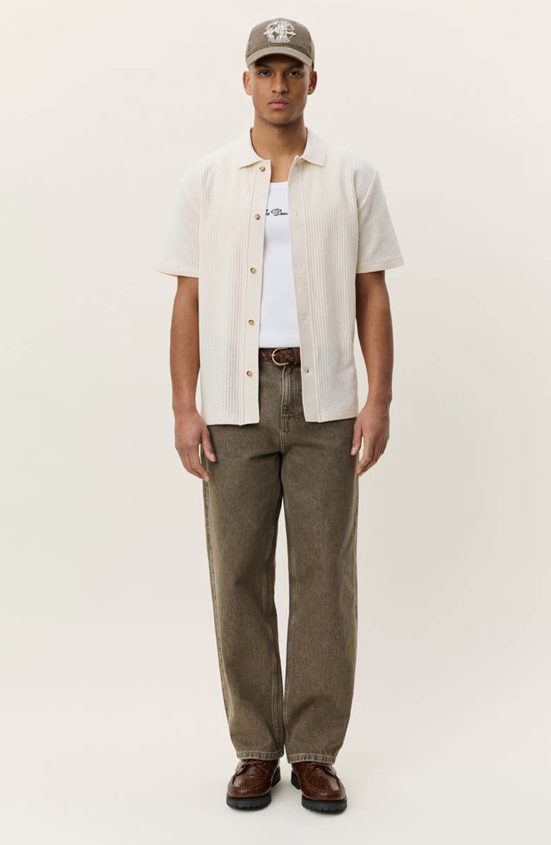 Les Deux Pointelle Short Sleeve Cardigan, Alternate, color, Eggnog White