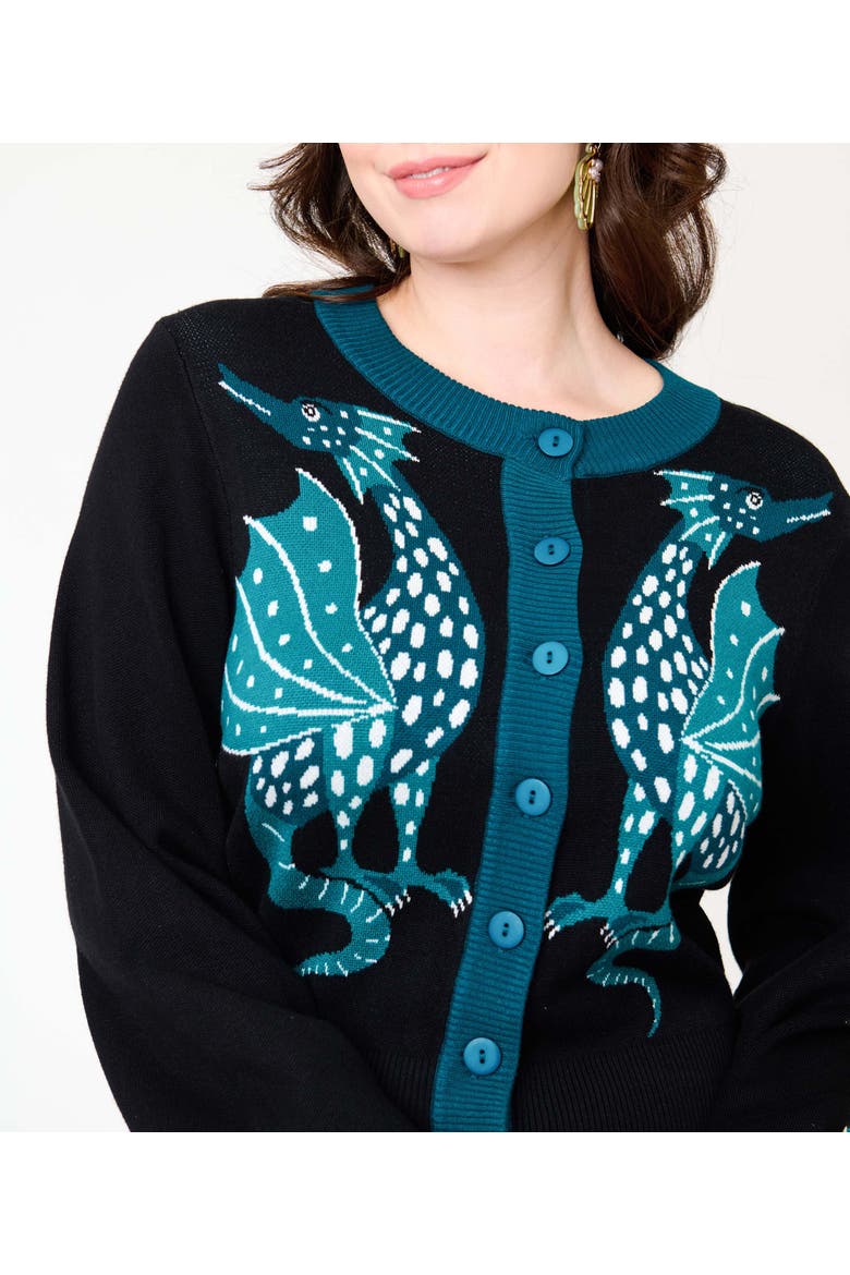 1950s Cropped Cardigan, Alternate, color, Black Dragon Print