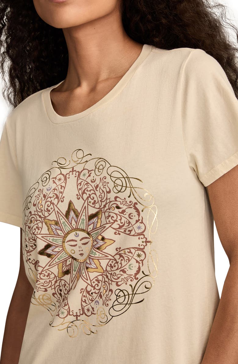 Lucky Brand Ornate Sun Frame Metallic Graphic T-Shirt, Alternate, color, Turtledove