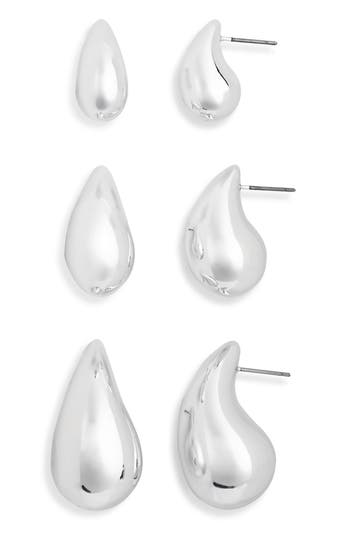 Nordstrom Rack Set Of 3 Teardrop Stud Earrings In Silver