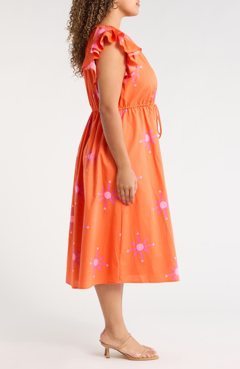 SUGARLIPS Karani Starburst Flutter Sleeve Tie Waist Midi Dress, Alternate, color, Orange-Fuchsia