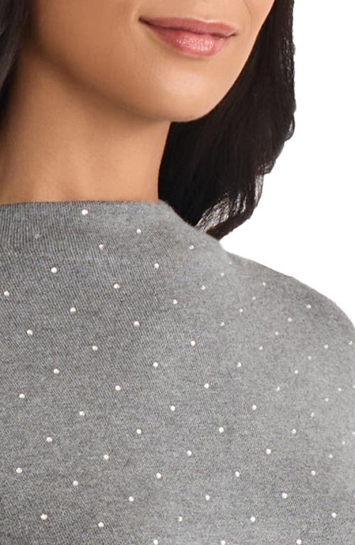 Jones New York Rhinestone Mock Neck Sweater In Gray