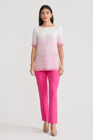 Ming Wang Ombre Fringe Trim Jacquard Knit Tunic