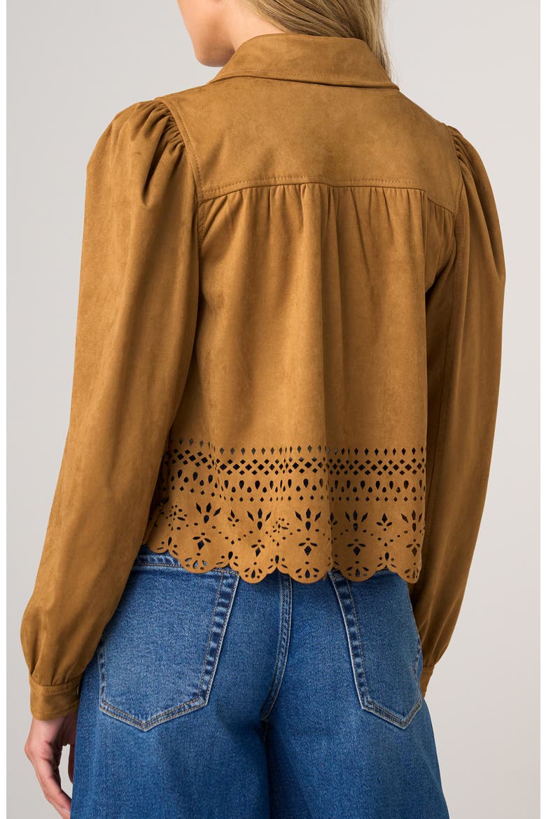 Puff Sleeve Laser Cut Jacket, Alternate, color, CARAMEL